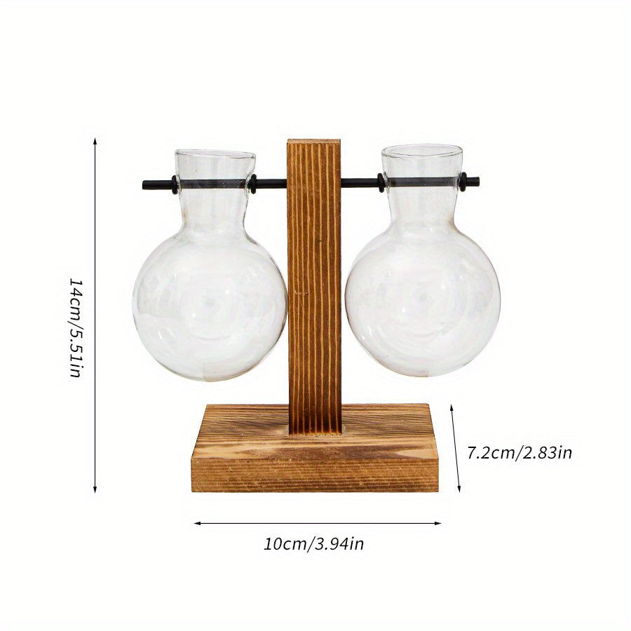 1/2pcs Hydroponic Glass Vintage Desktop Plant Terrarium Planter with Retro Wooden Stand for Water Planting Propagation and Home Garden