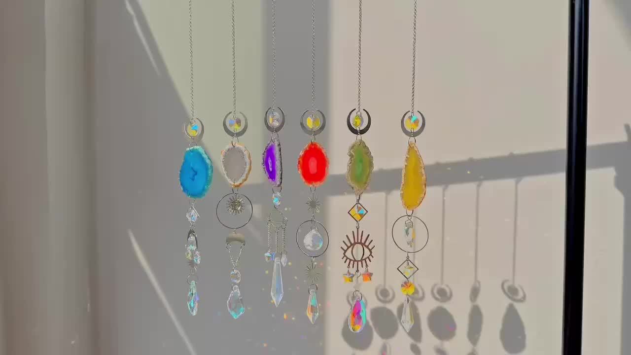 6pcs Crystal Suncatcher, Sun Catcher for Indoor Window Hanging with Crystal, Prism and Agate Slices, Light Catcher for Indoor and Outdoor Home Garden Wedding Decoration