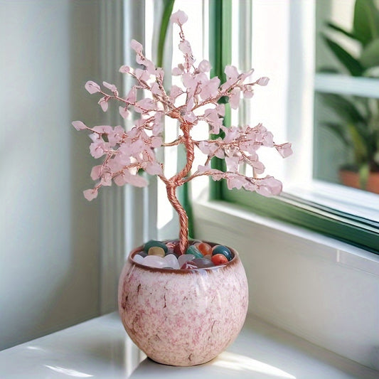 1pc Elegant Pink Quartz Crystal Crystal Crystal Crystal Tree with Ith Ceramic Base – Colorful Faux Faux Desktop Ornament, Christmas Tree Ideal for Mother'S Day Or Birthday Gift, Party Decor, Crystal Decor