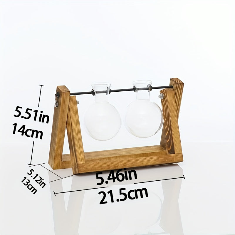 1pc Clear Glass Tabletop Planter Propagation Station in Wooden Rack Terrarium for Plants, Hydroponic Plant Vases for Office Home Decor Room Decoration