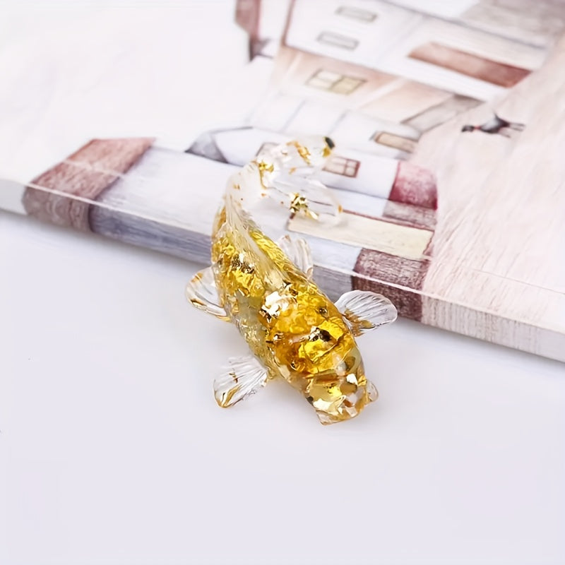 1pc Elegant Crystal Fish Ornament - Handcrafted Resin & Natural Crystal Gravel, Golden-Scaled Purple Koi Fish Design, Ideal for Home Decor, Perfect Gift