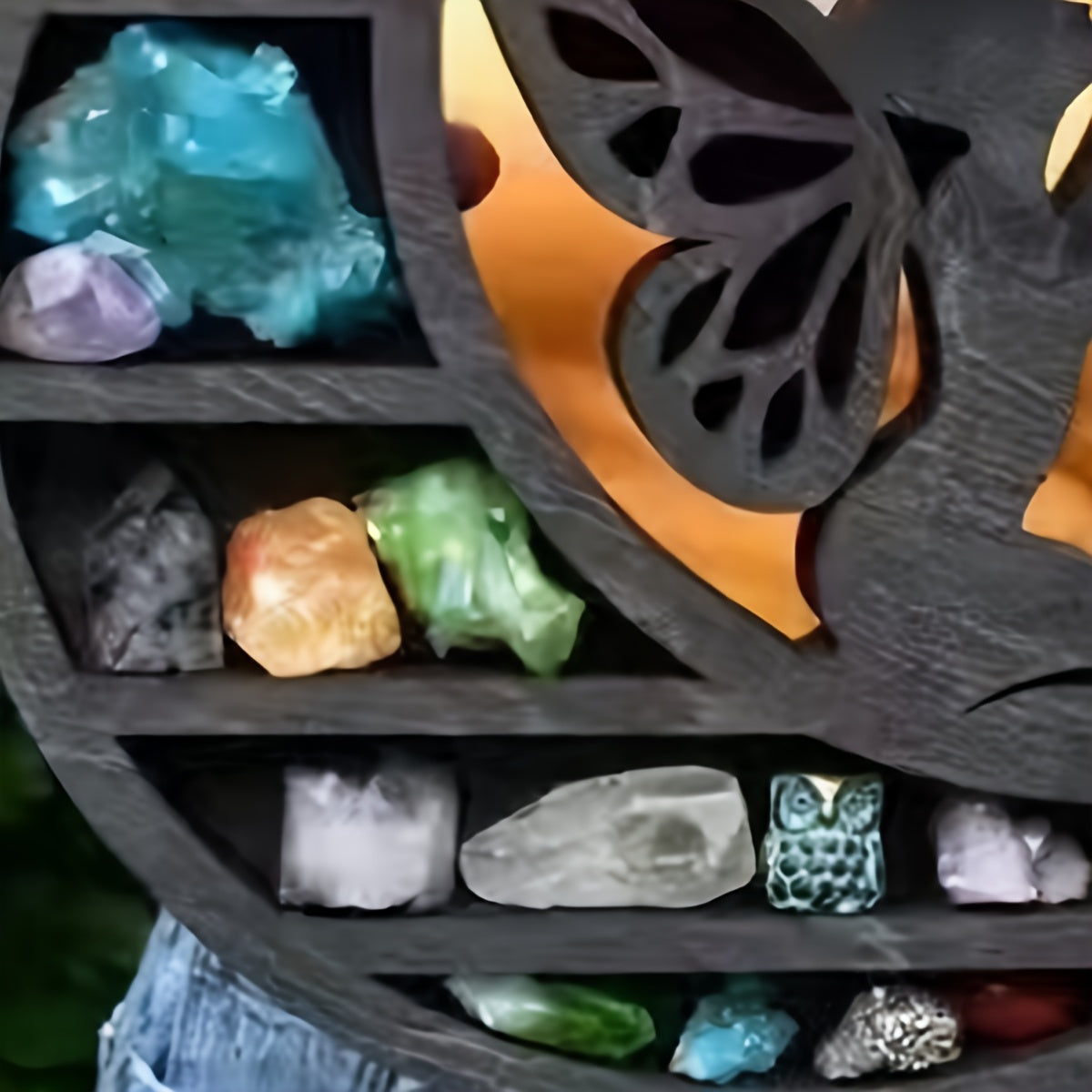 Nature-Inspired, Gothic Moon Fairy Wooden Shelf - Volcanic Stone & Perfume Display with Crystal Holder, Romantic Home Decor