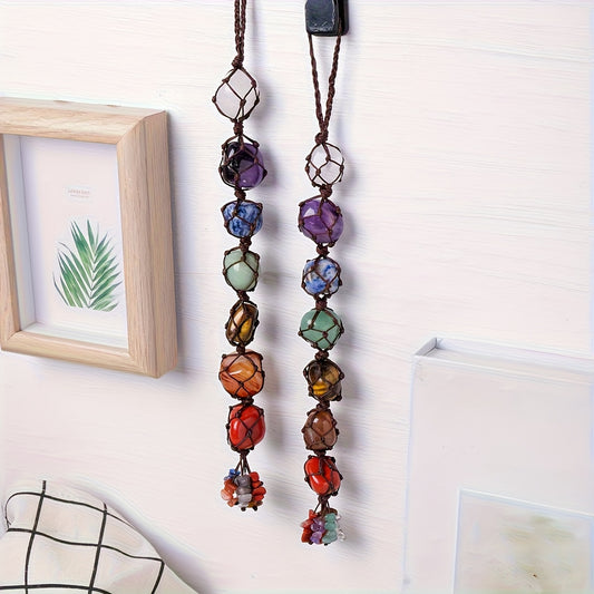 1pc Natural Crystal Chakra Tumbled Stone Pendant Car Hanger Polished Crystal Home Feng Shui Hanging Jewelry New Year Valentine'S Day Father'S Day Holiday Gift