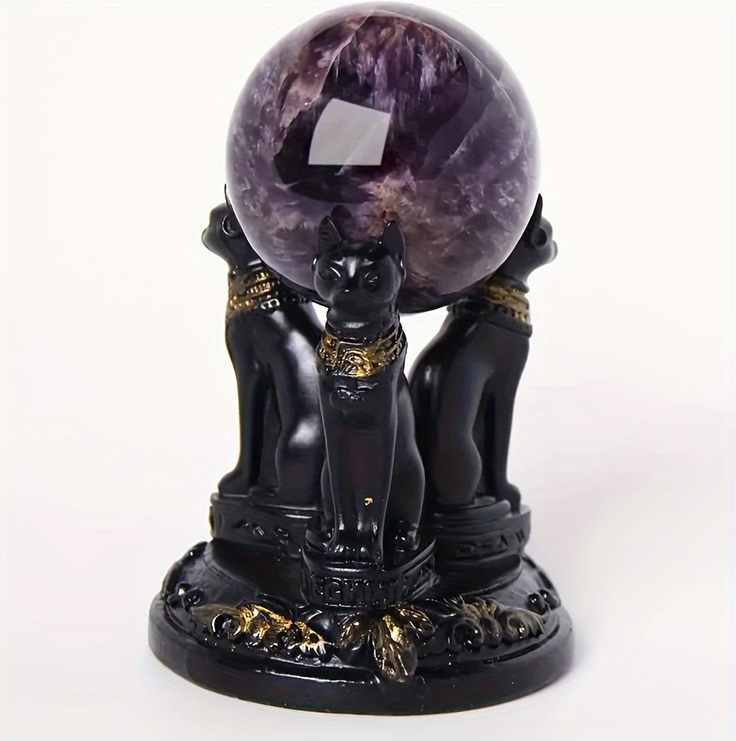 Egyptian Goddess Bastet Cat Statue with Crystal Ball Stand - Collectible Resin Figurine for Living Room, Indoor Use, No Electricity Required, Home Decor Desk Ornament, Gift for Cat Lovers (Ball Not Included)