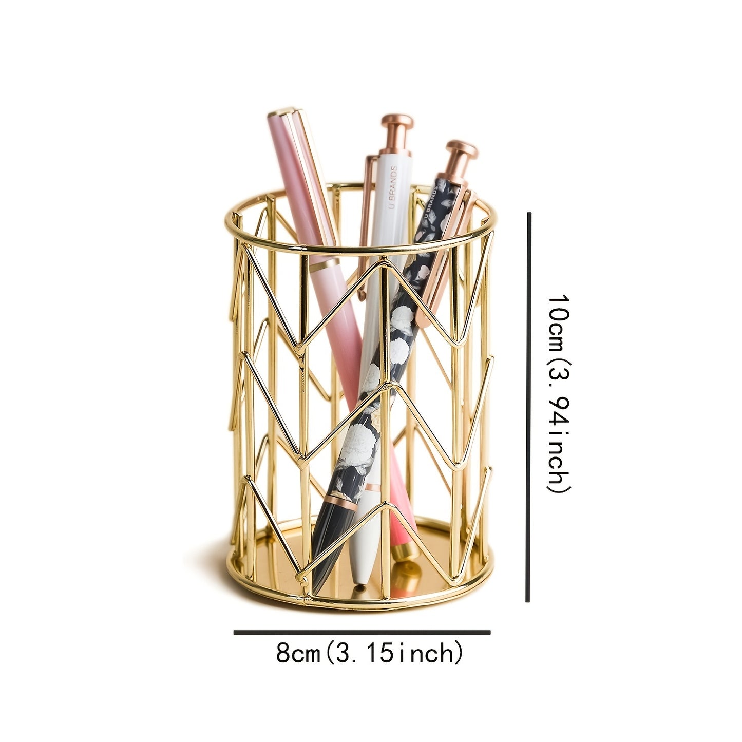 Upgrade Your Desk with This Stylish Golden Metal Pen Holder - Perfect for Home & Office Organization!