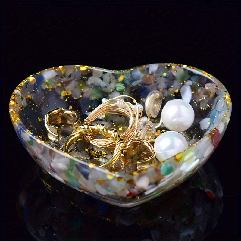 Chic Heart-Shaped Resin Jewelry Tray with Natural Gravel & Crystal Accents - Perfect for Earrings, Rings, and Home Decor - Ideal Gift for Christmas, Valentine's, Mother's Day, Beauty Table, Anti-magnetic