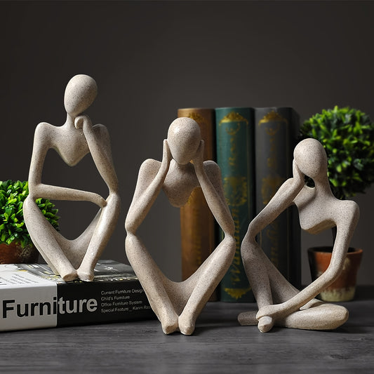 3pcs Modern Abstract Thinker Statue Sculpture Resin Statues For Bookshelf Decor Home Decor Home Office Shelf Desktop Decor