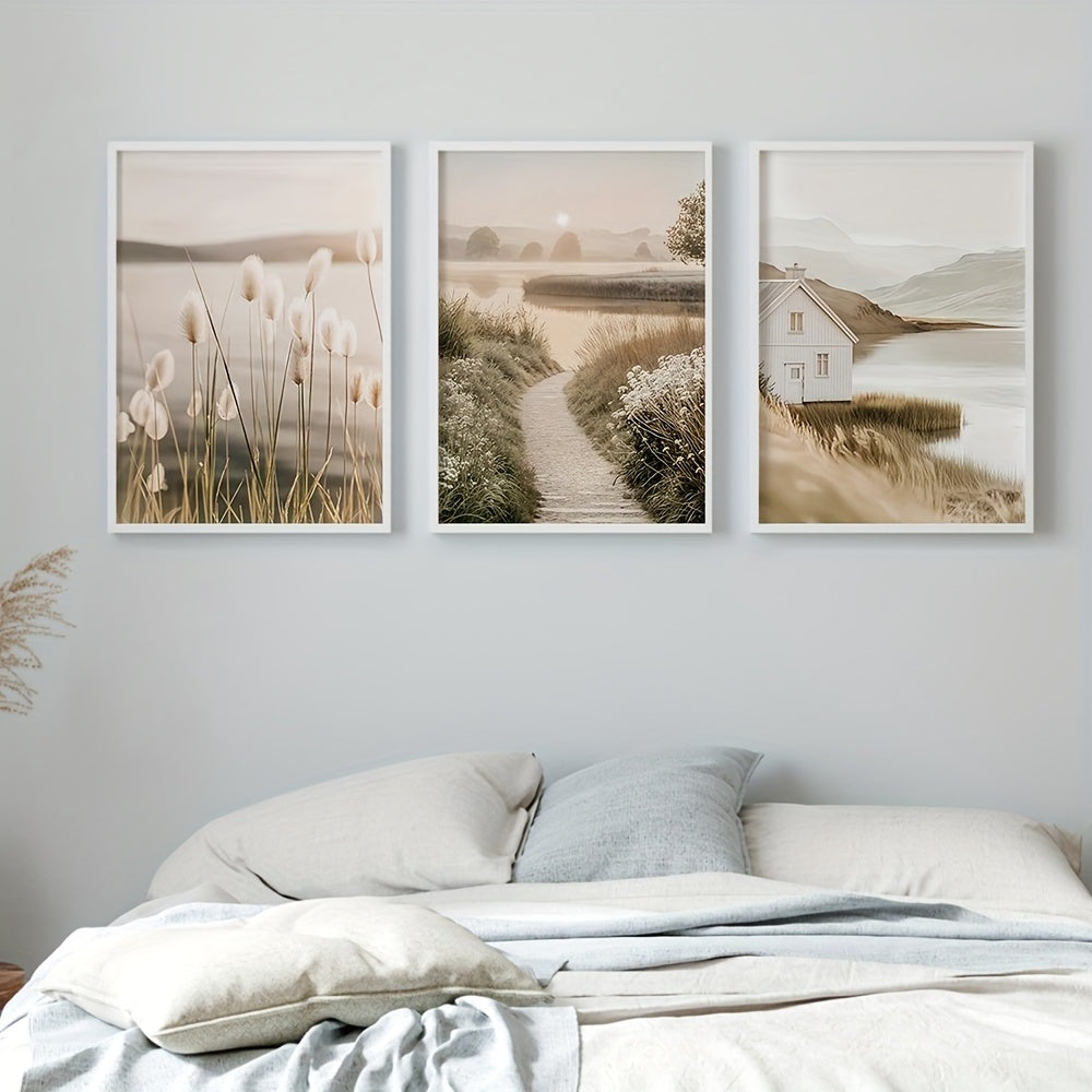 6/3pcs Beige Canvas Painting Panas Grass Poster Hay Wall Art Flames Leaf Wall Art Fan Leaf Print Plant Specimen Art Print Nordic Wall Poster Home Decor Frameless